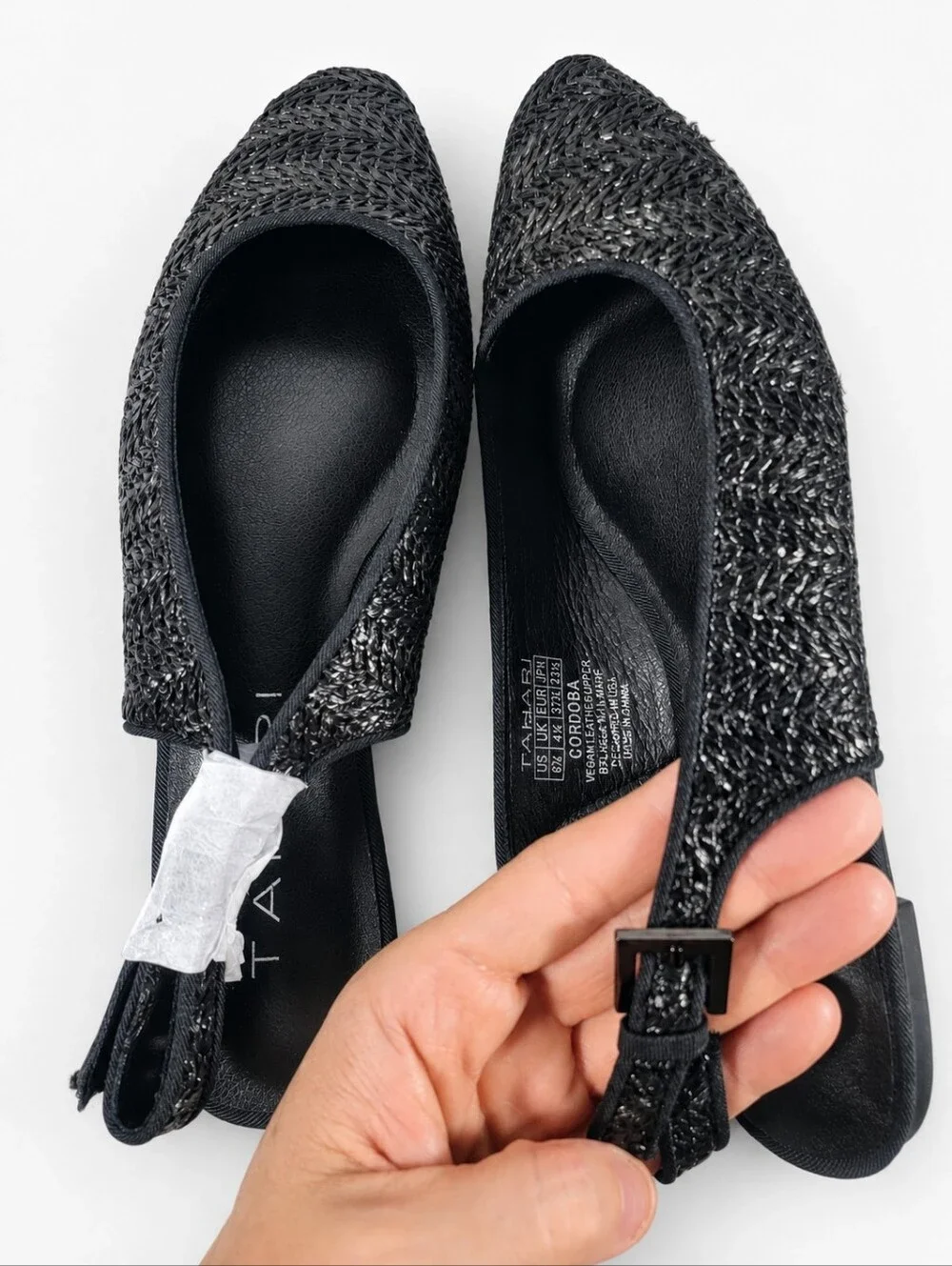 Tahari Cordoba Black Woven Pointed Toe Slingback Flats Multiple Sizes